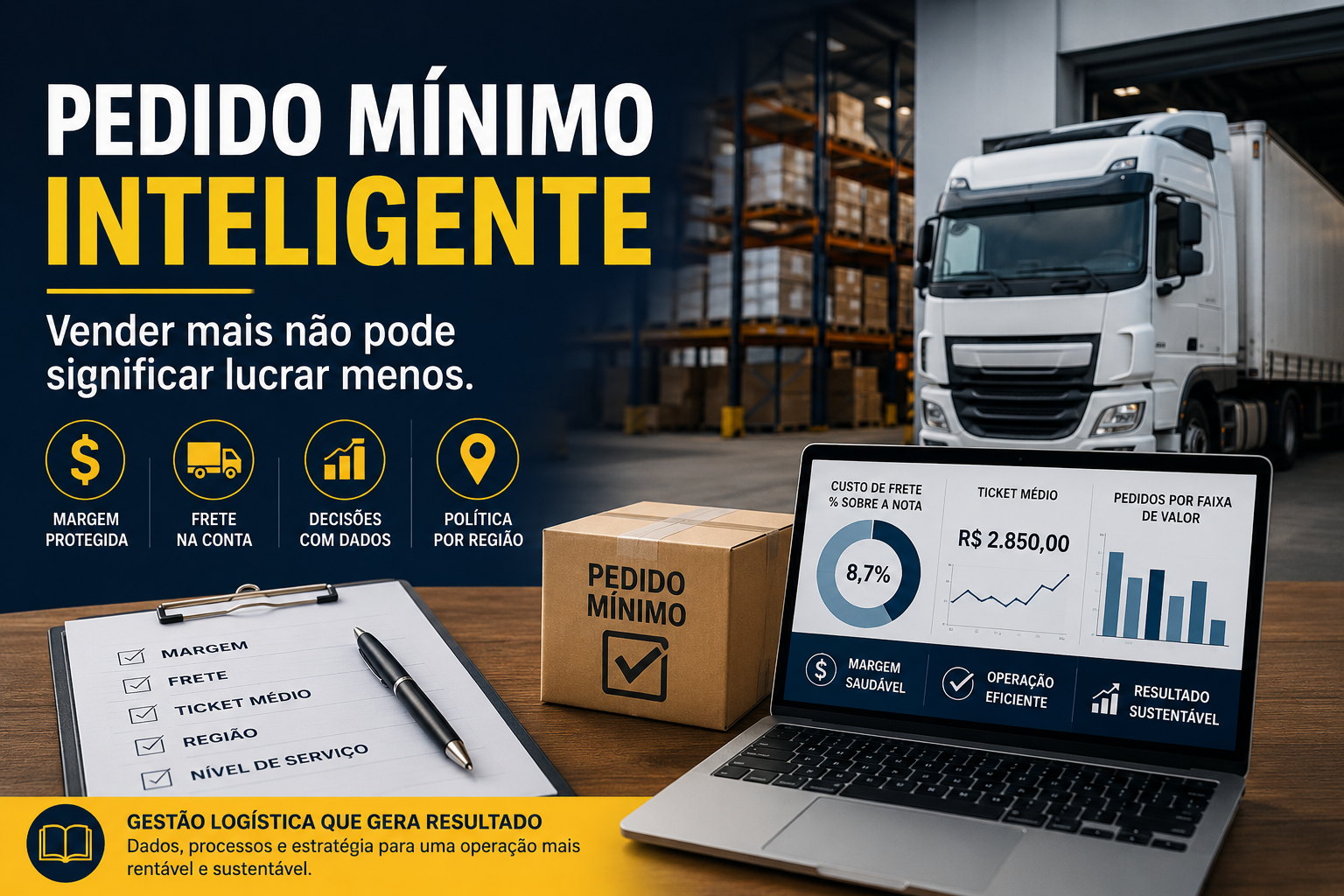Pedido mínimo inteligente com análise de frete e margem logística