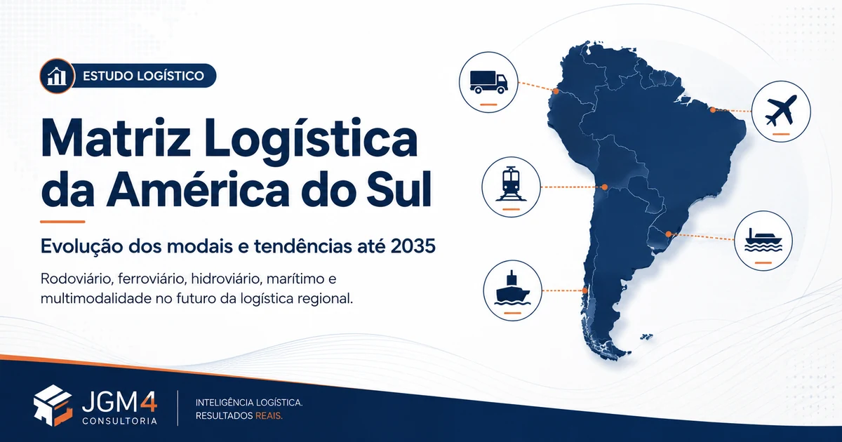 Mapa da matriz de transportes da América do Sul com os principais modais logísticos